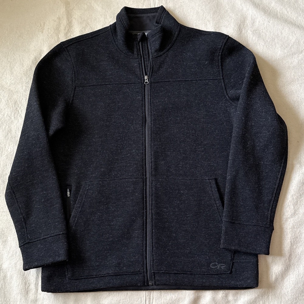 Outdoor Research Flurry Jacket Mens Large Full Zip Wool Blend Cozy Pockets Gray